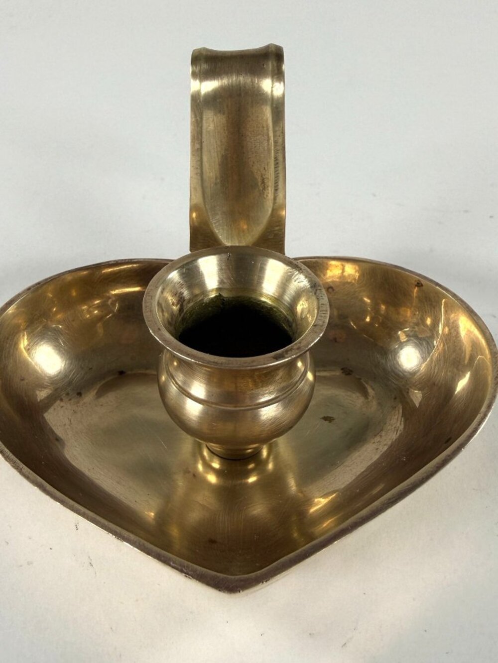 Vintage Brass Heart Shaped Chamberstick Candle Holder With Handle Taper Design